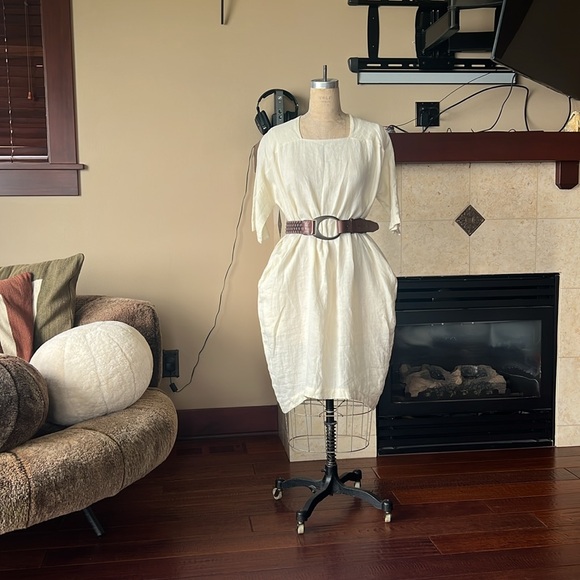 Black Crane Linen Cocoon Dress w pockets - Picture 5 of 12